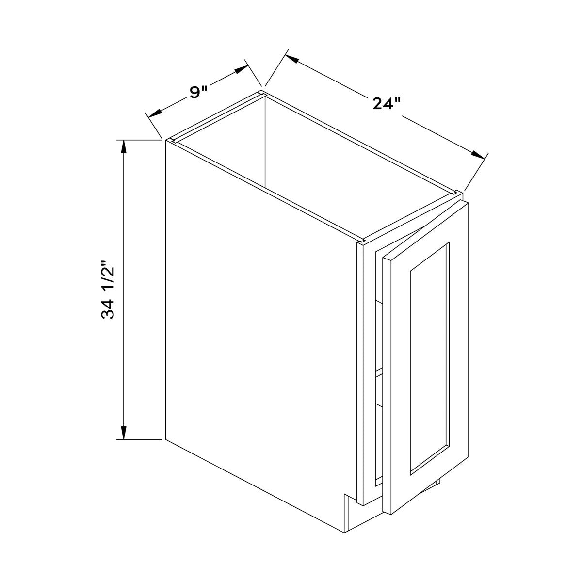 9”W Base Full Door Cabinet - Black Shaker - Craft Cabinetry Image Specifications