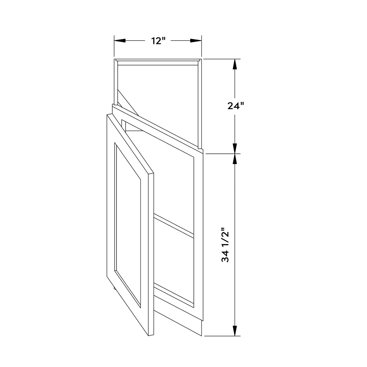 12”W Base Left Angle Cabinet - Dark Gray Recessed - Craft Cabinetry Image Specifications