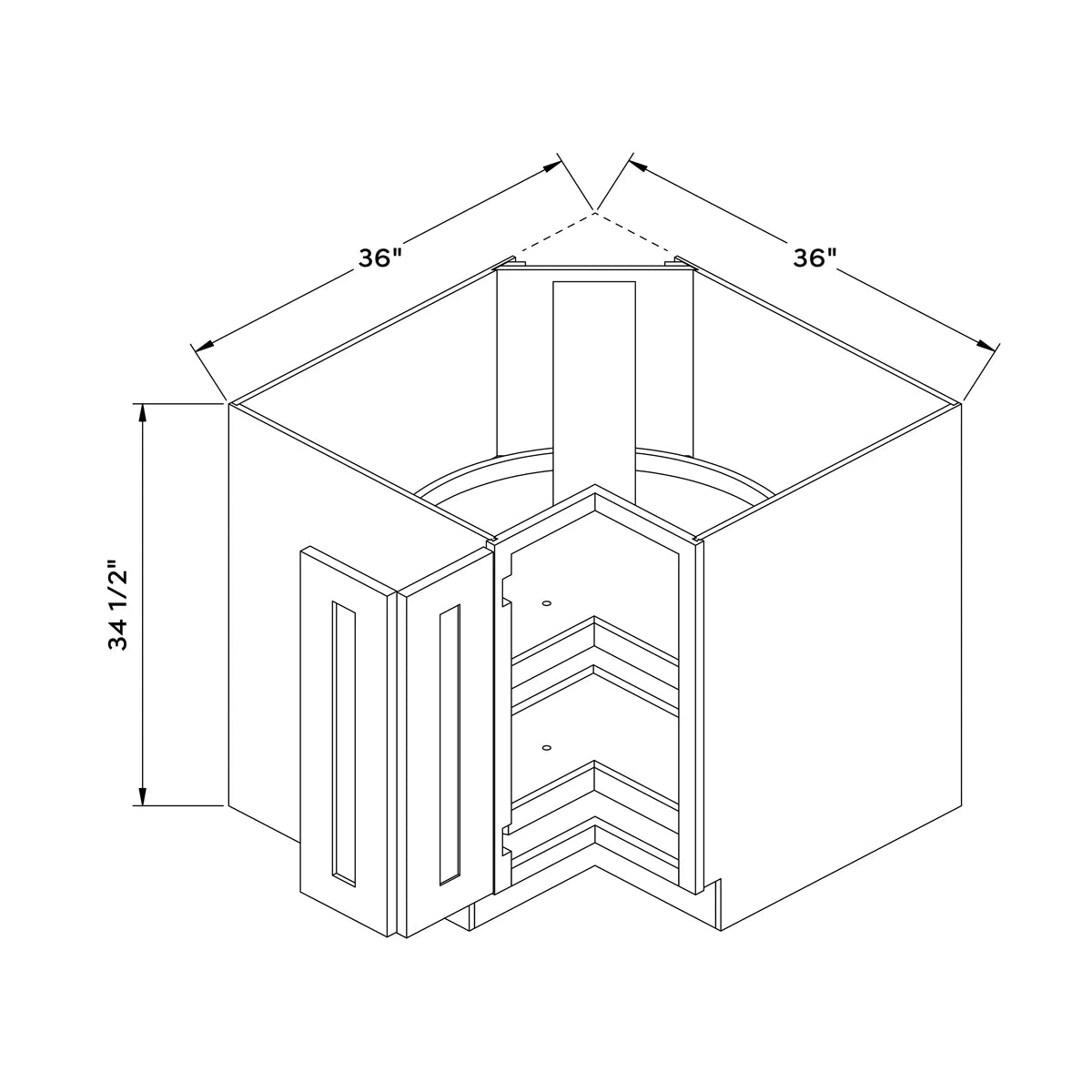 36”W Lazy Susan Corner Base Cabinet - Black Shaker - Craft Cabinetry Image Specifications