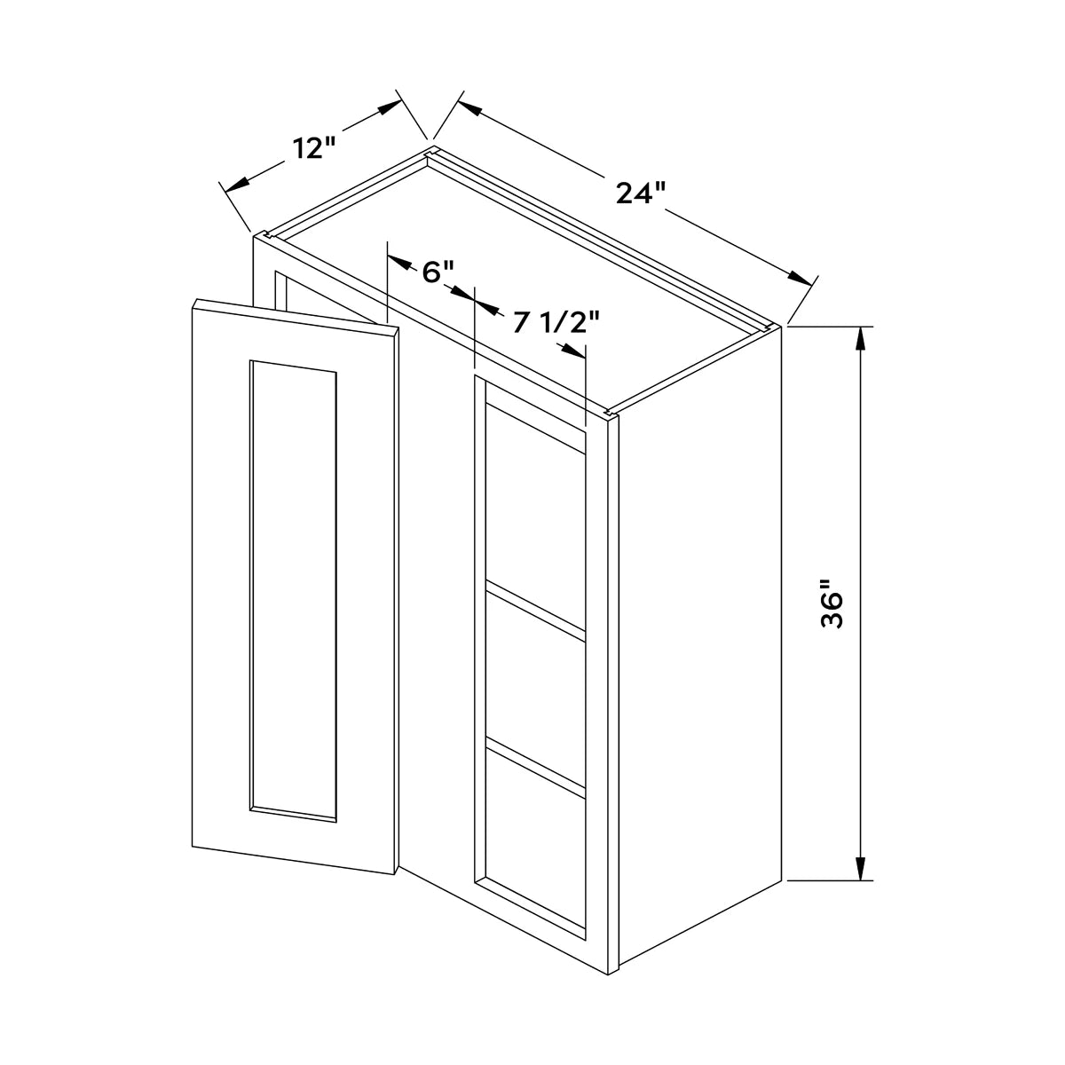 24”W x 36”H Blind Wall Corner Cabinet - White Shaker - Craft Cabinetry Image Specifications