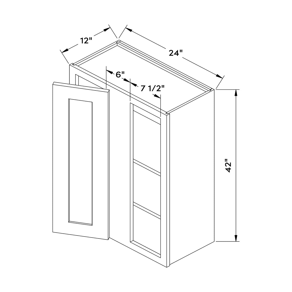 24”W x 42”H Blind Wall Corner Cabinet - White Shaker - Craft Cabinetry Image Specifications