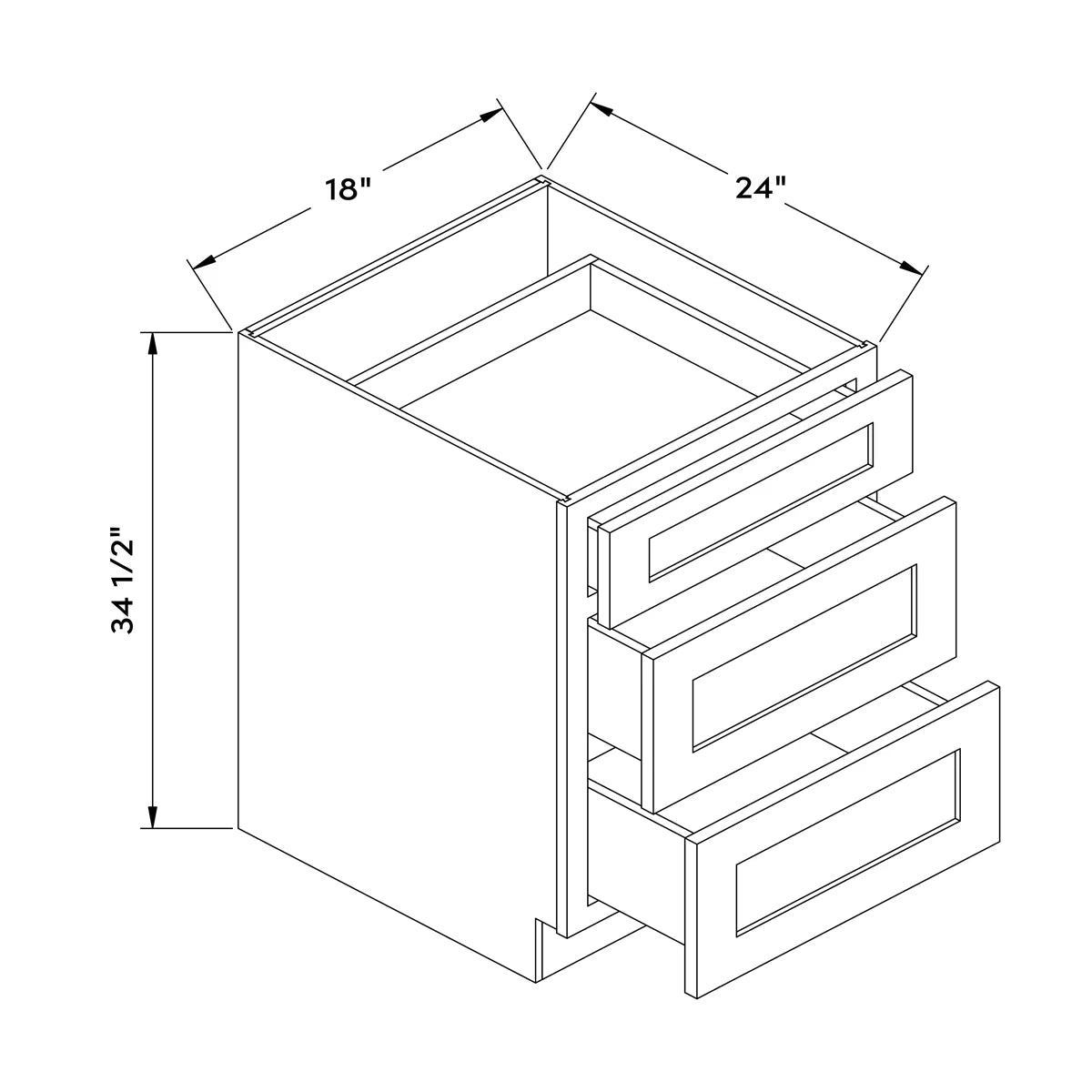 18”W Drawer Base Cabinet - White Recessed - Craft Cabinetry Image Specifications