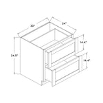 30”W Double Drawer Base Cabinet - White Shaker - Craft Cabinetry Image Specifications
