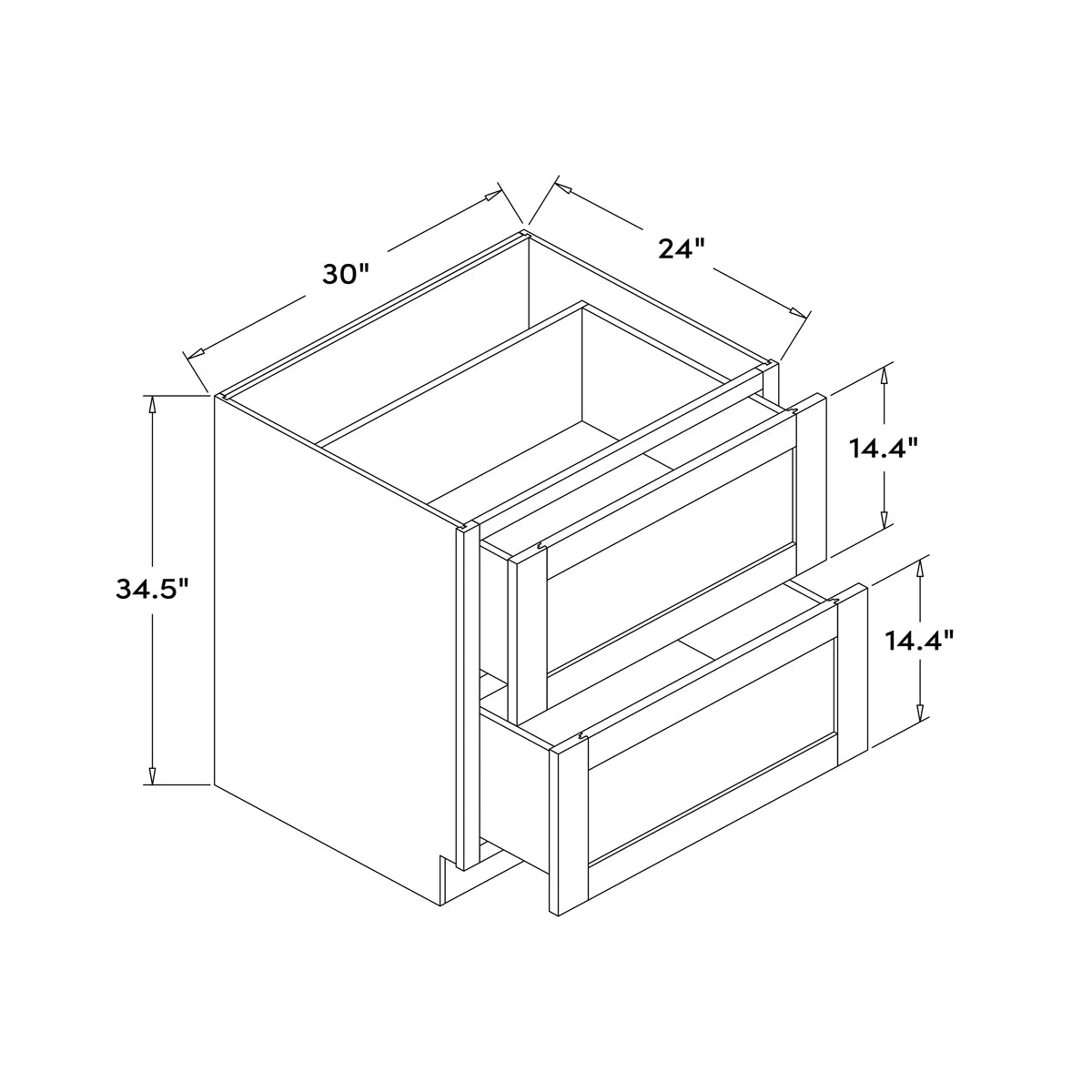 30”W Double Drawer Base Cabinet - Dark Gray Recessed - Craft Cabinetry Image Specifications