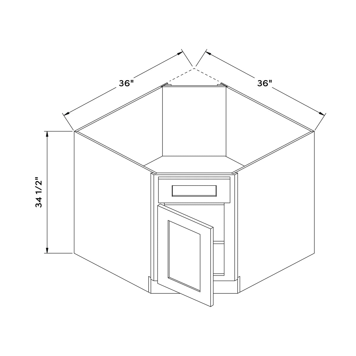 36”W Diagonal Corner Sink Cabinet - Black Shaker - Craft Cabinetry Image Specifications