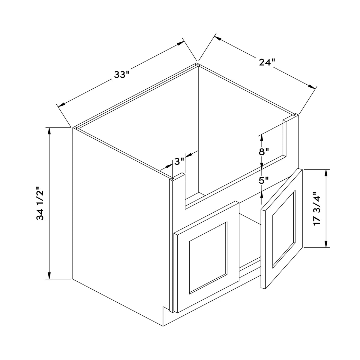 33”W Farm Sink Cabinet - Dark Gray Recessed - Craft Cabinetry Image Specifications