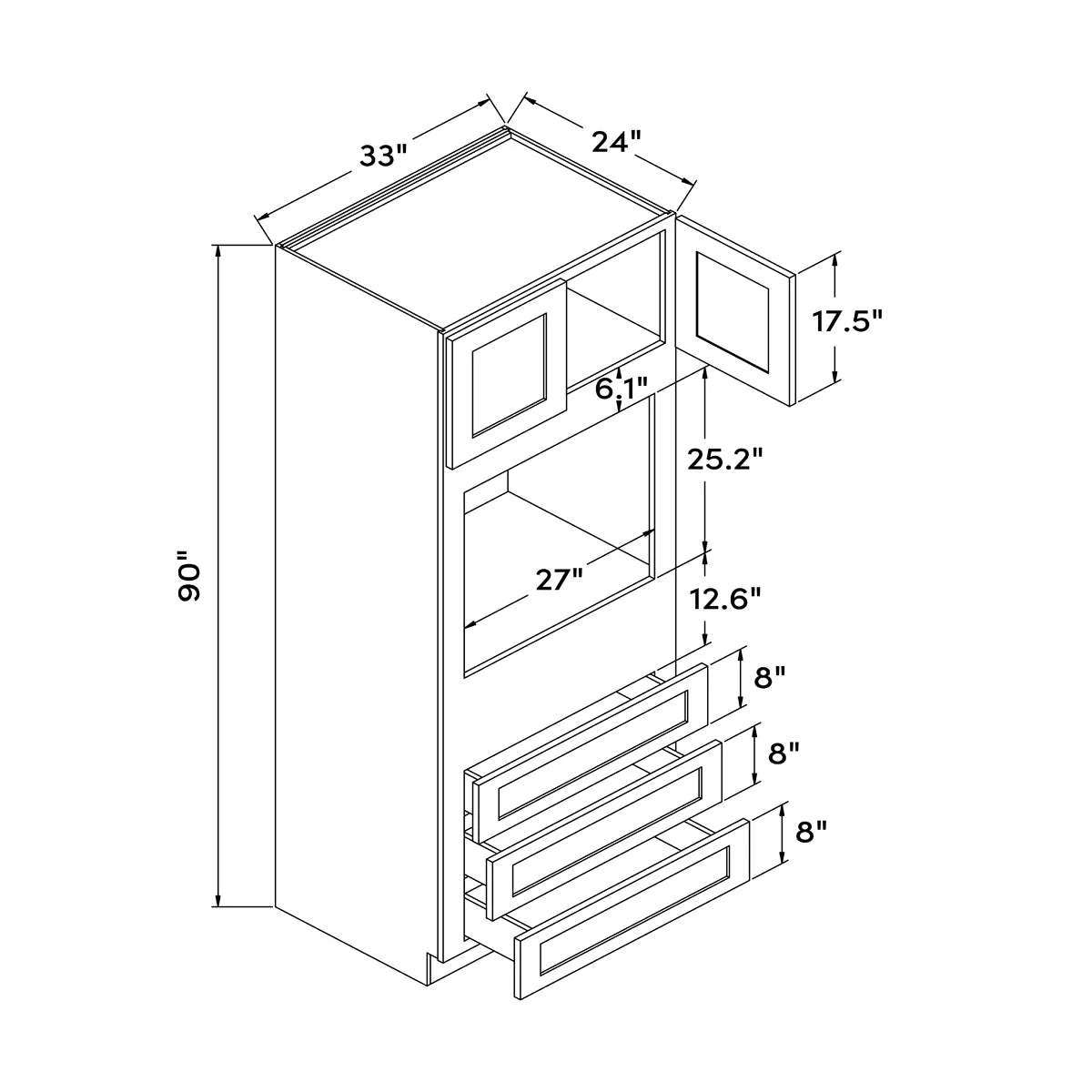 33”W x 90”H Oven Cabinet - Natural Shaker - Craft Cabinetry Image Specifications
