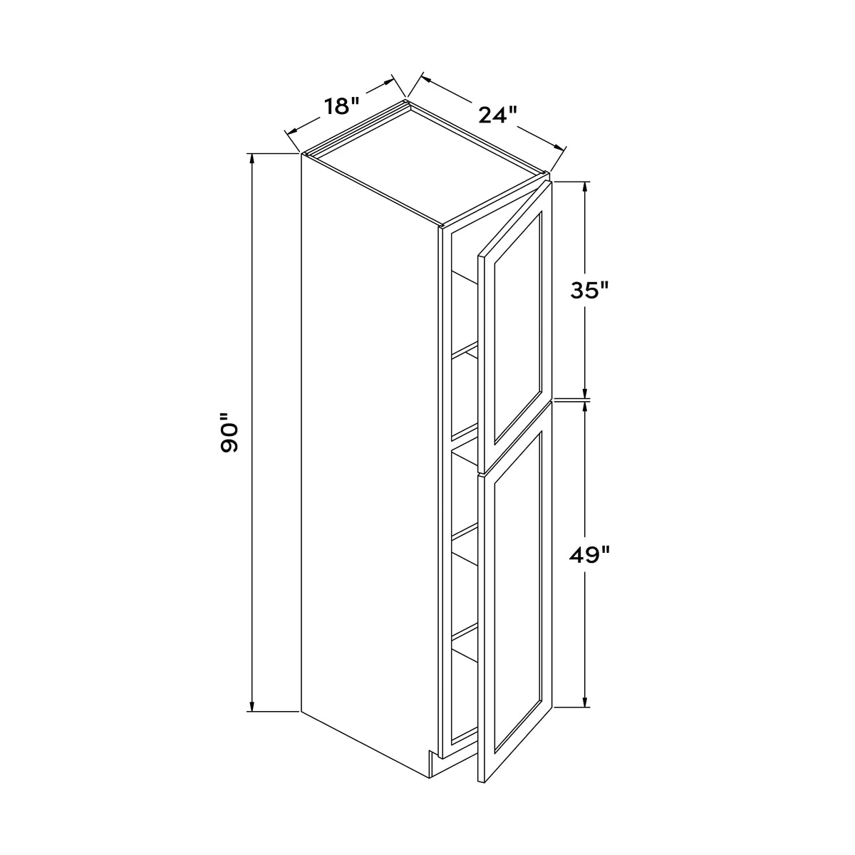 18”W x 90”H Pantry Cabinet - Black Shaker - Craft Cabinetry Image Specifications
