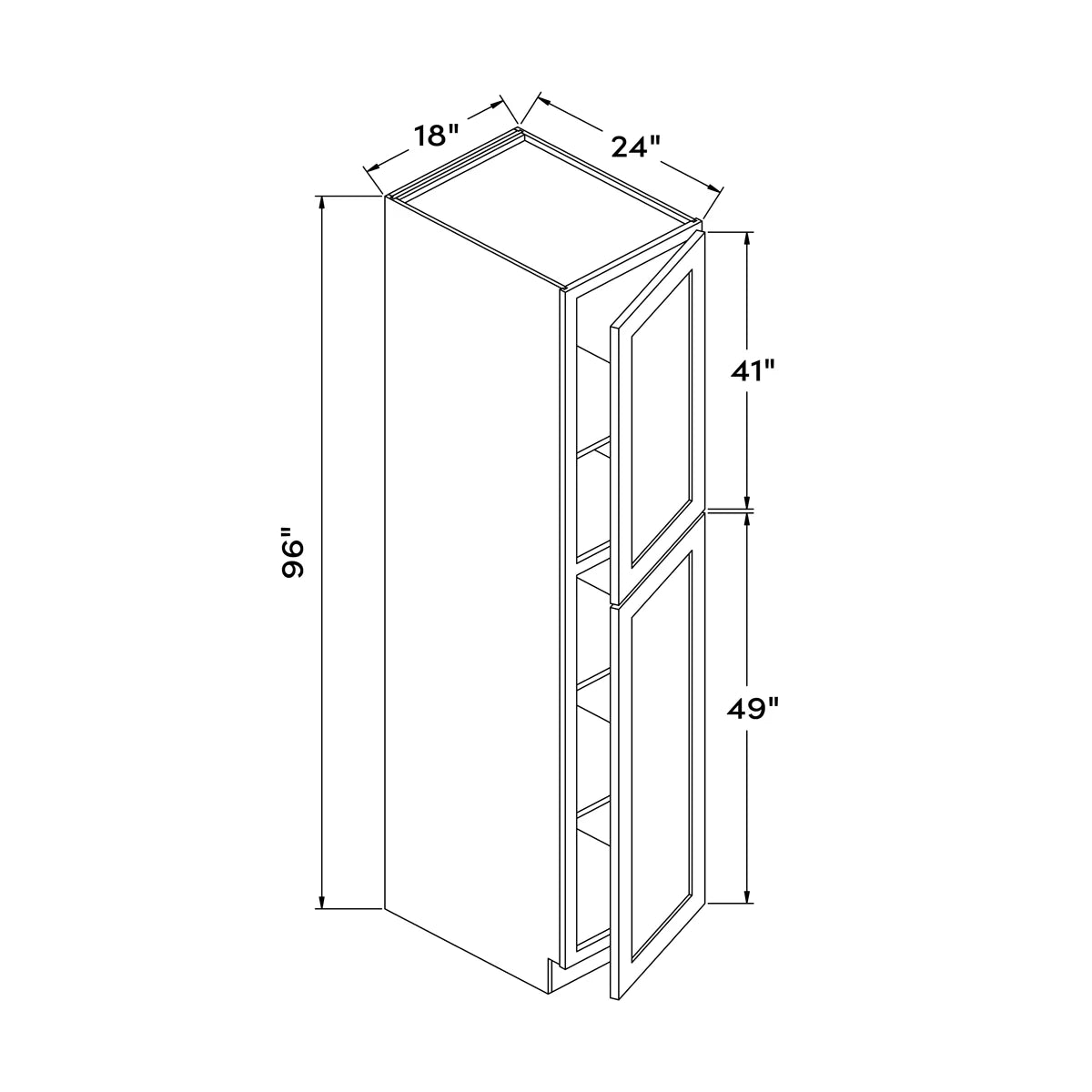 18”W x 96”H Pantry Cabinet - Black Shaker - Craft Cabinetry Image Specifications