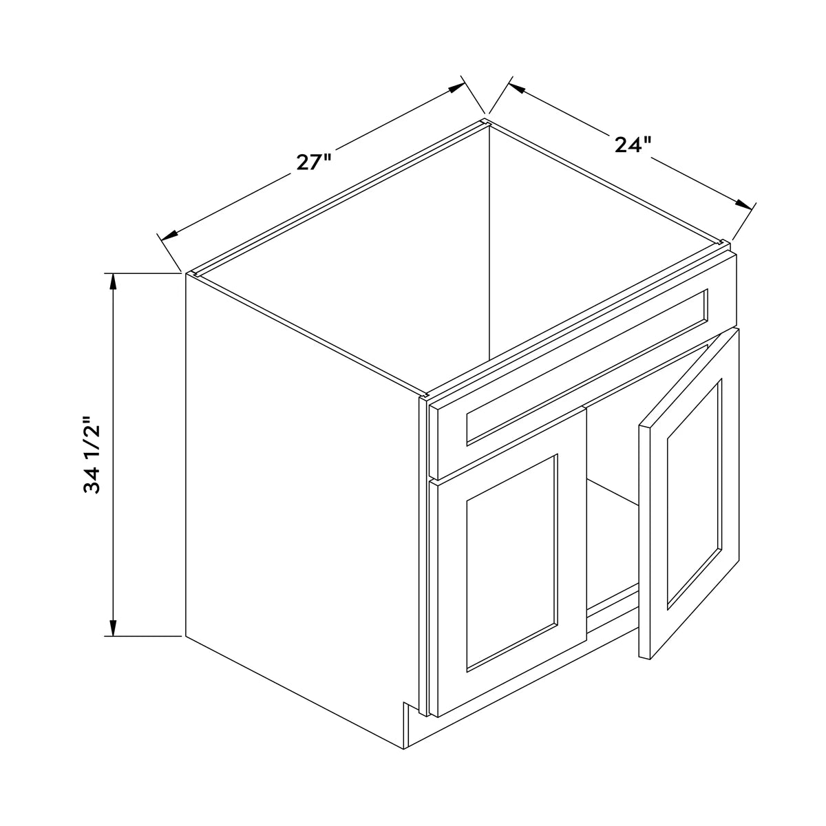 27”W Sink Cabinet - White Recessed - Craft Cabinetry Image Specifications