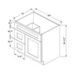 30”W Left Drawers Right Door Vanity Cabinet - Black Shaker - Craft Cabinetry Image Specifications