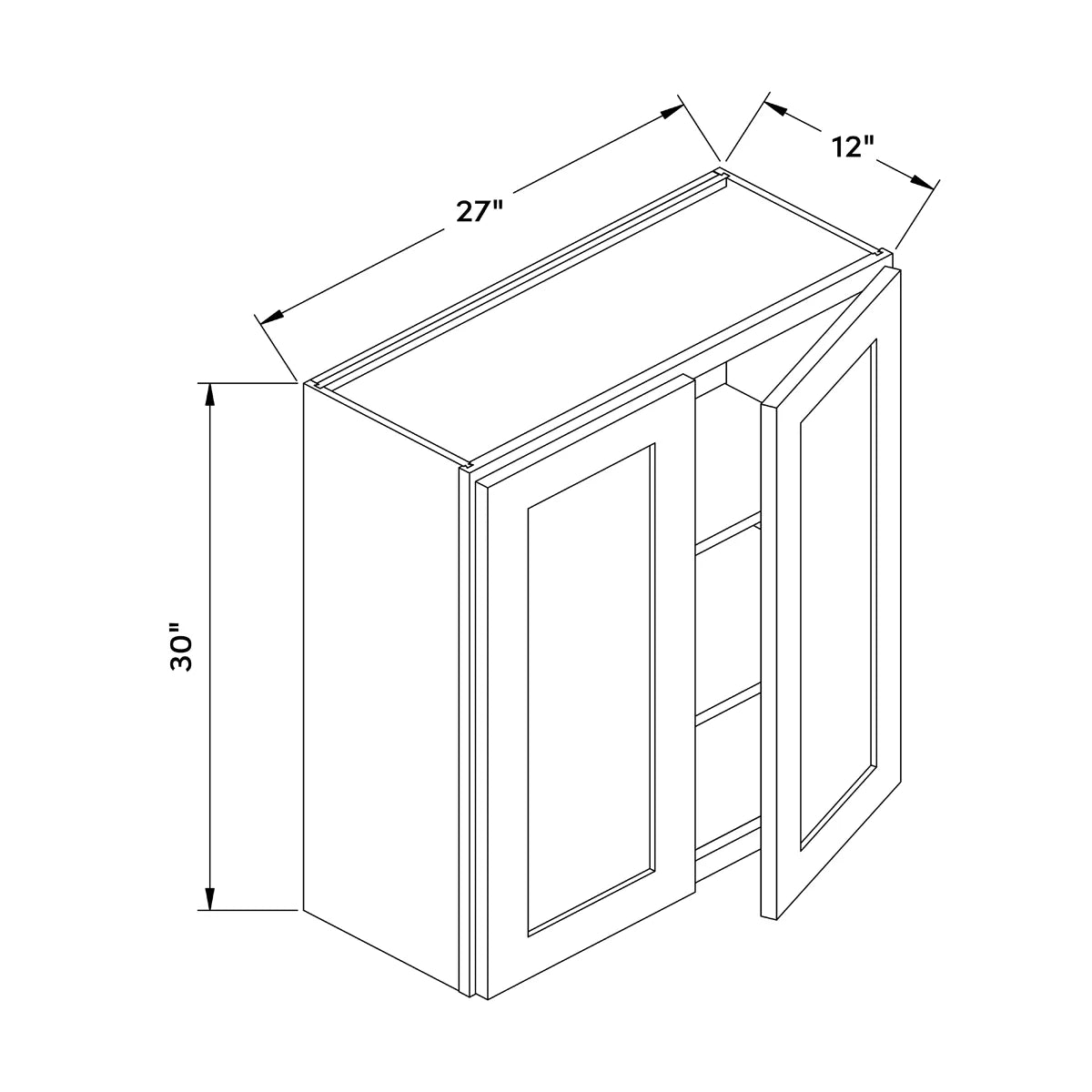 27”W x 30”H Wall Cabinet - Black Shaker - Craft Cabinetry Image Specifications