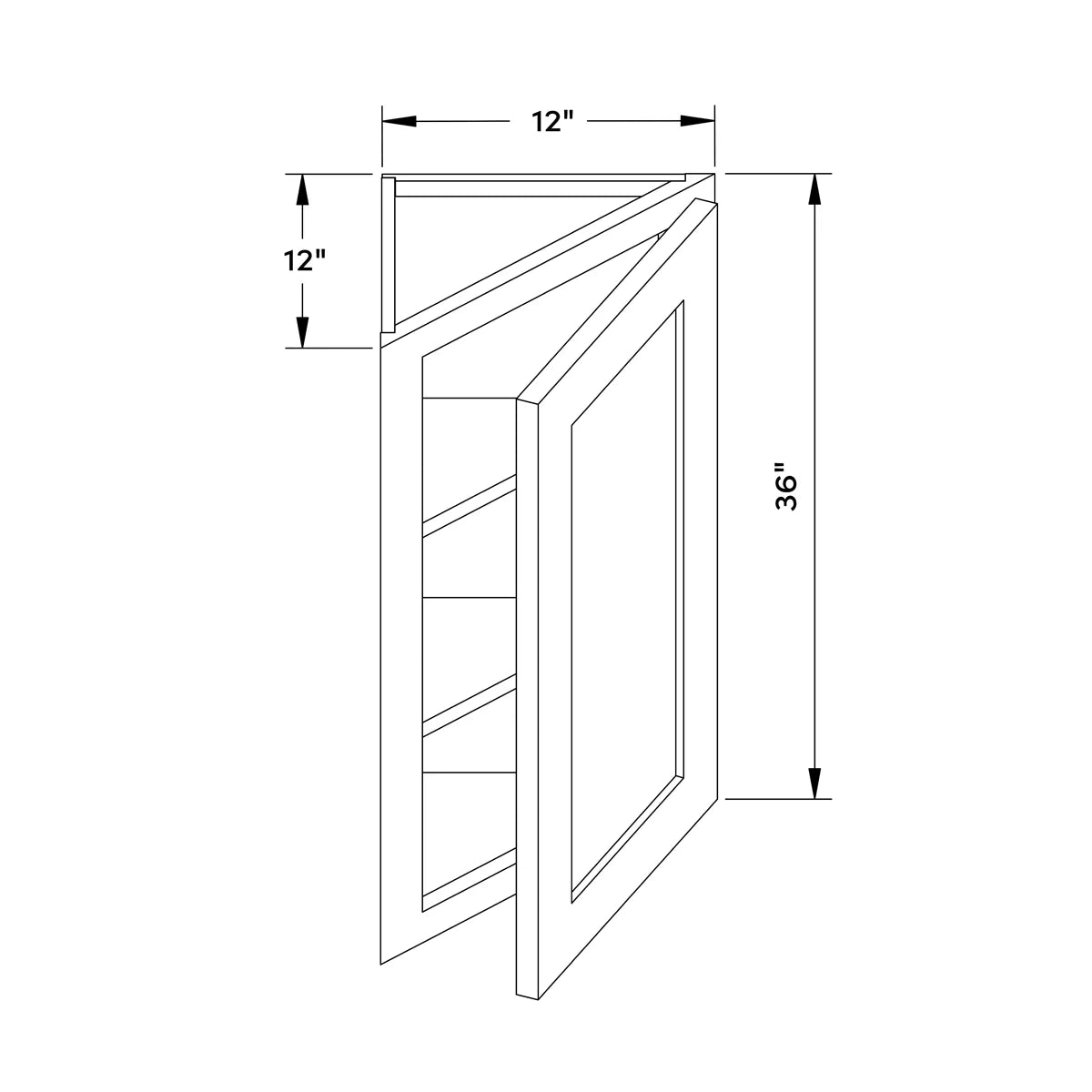 12”W x 36”H Wall Angle Corner Cabinet - White Recessed - Craft Cabinetry Image Specifications