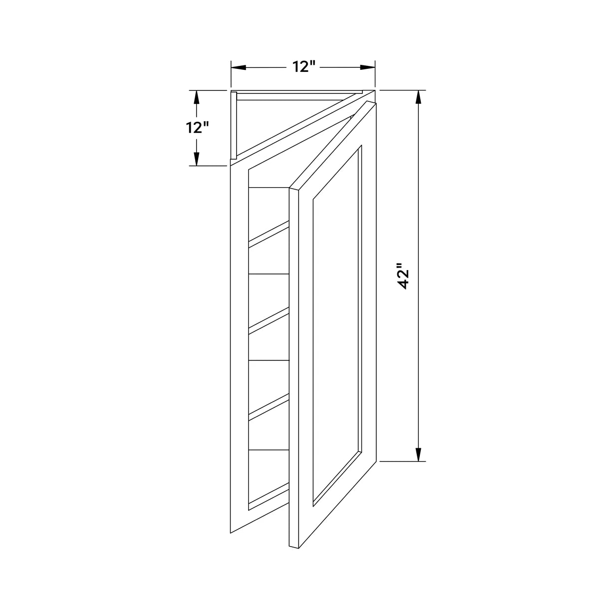 12”W x 42”H Wall Angle Corner Cabinet - White Shaker - Craft Cabinetry Image Specifications