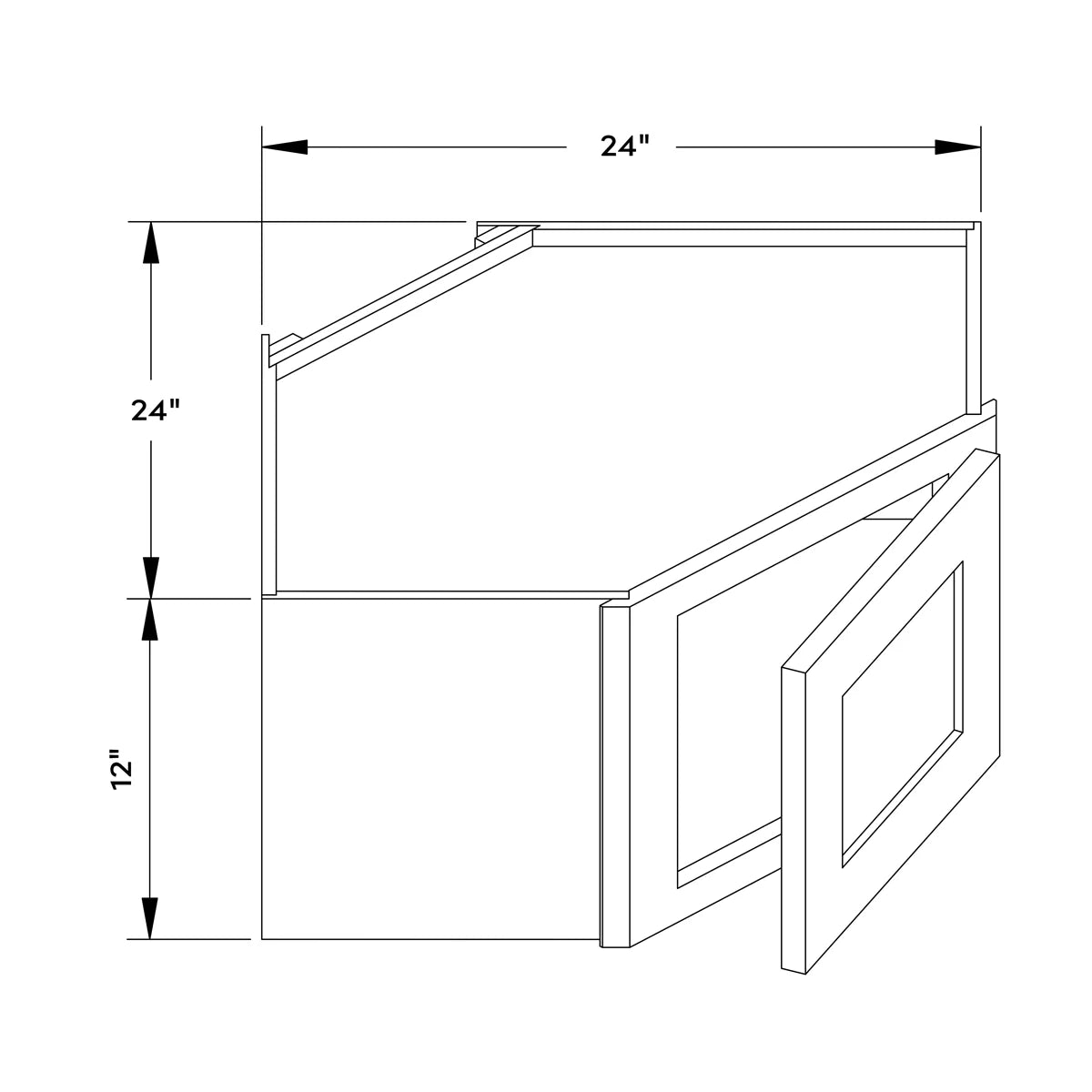 24”W x 12”H Wall Diagonal Corner Cabinet - Black Shaker - Craft Cabinetry Image Specifications