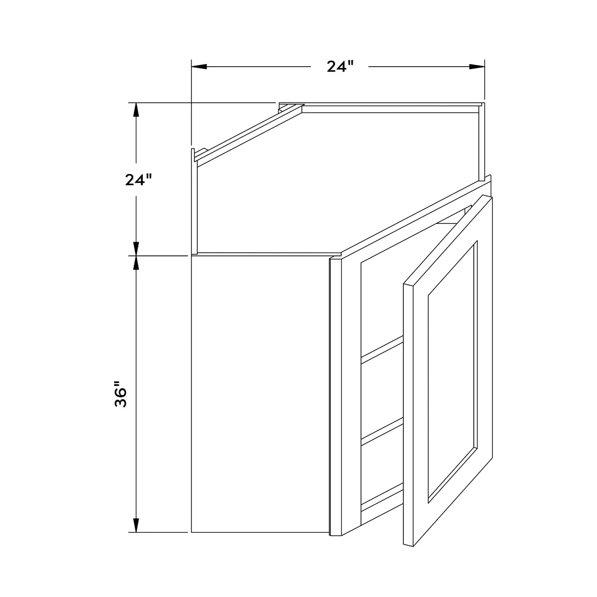 24”W x 36”H Wall Diagonal Corner Cabinet - Natural Shaker - Craft Cabinetry Image Specifications