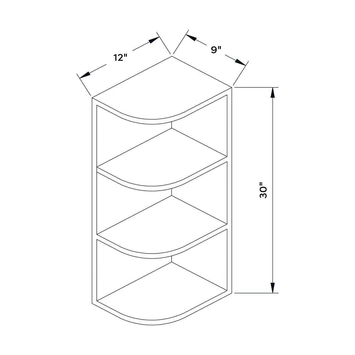 9”W x 30”H Wall End Shelf - Dark Gray Recessed - Craft Cabinetry Image Specifications