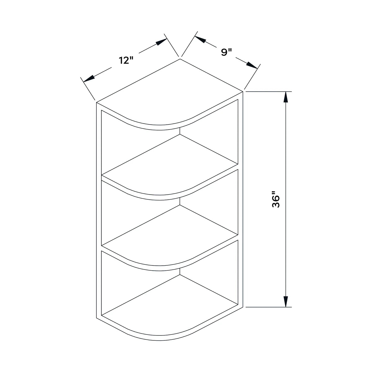 9”W x 36”H Wall End Shelf - Black Shaker - Craft Cabinetry Image Specifications