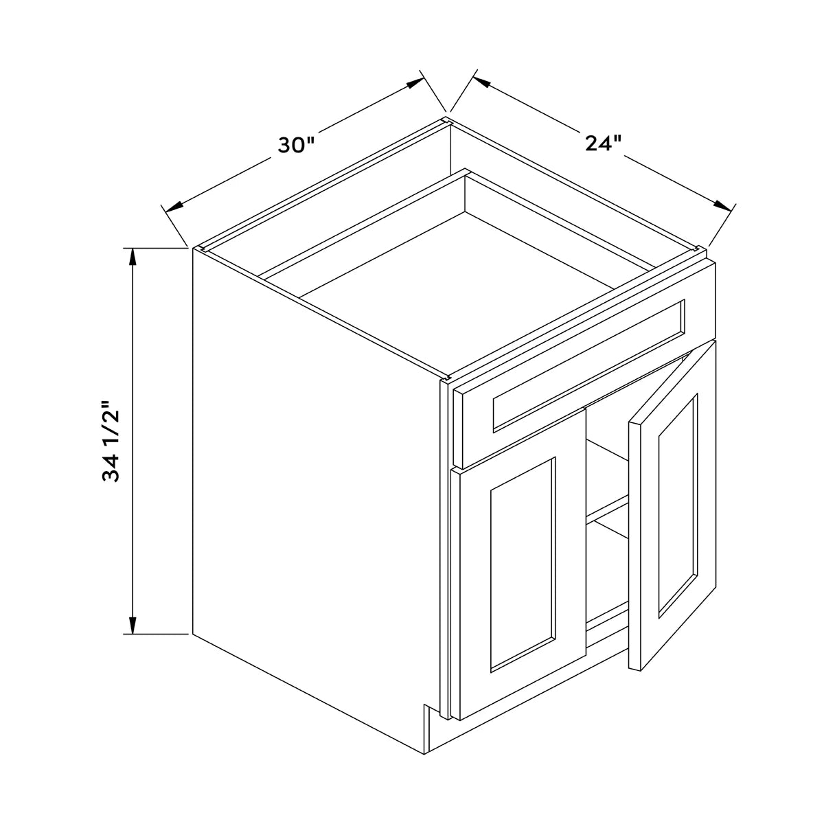 30”W Base Cabinet - White Recessed - Craft Cabinetry Image Specifications
