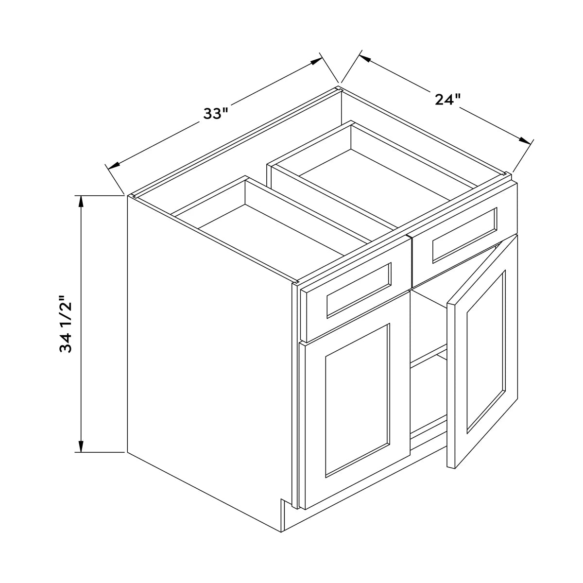 33”W Base Cabinet - Natural Shaker - Craft Cabinetry Image Specifications