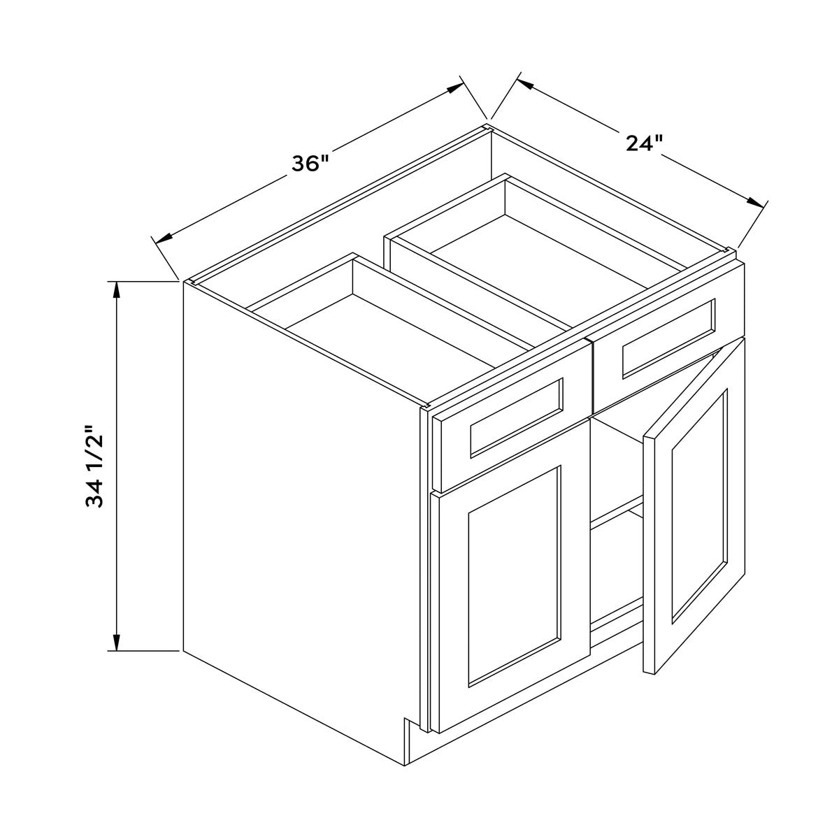 36”W Base Cabinet - Natural Shaker - Craft Cabinetry Image Specifications