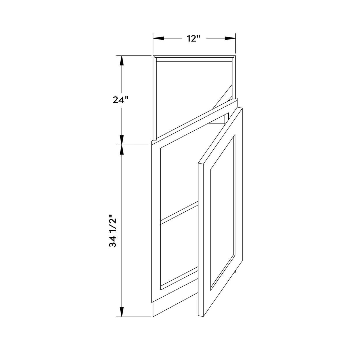 12”W Base Right Angle Cabinet - Natural Shaker - Craft Cabinetry Image Specifications