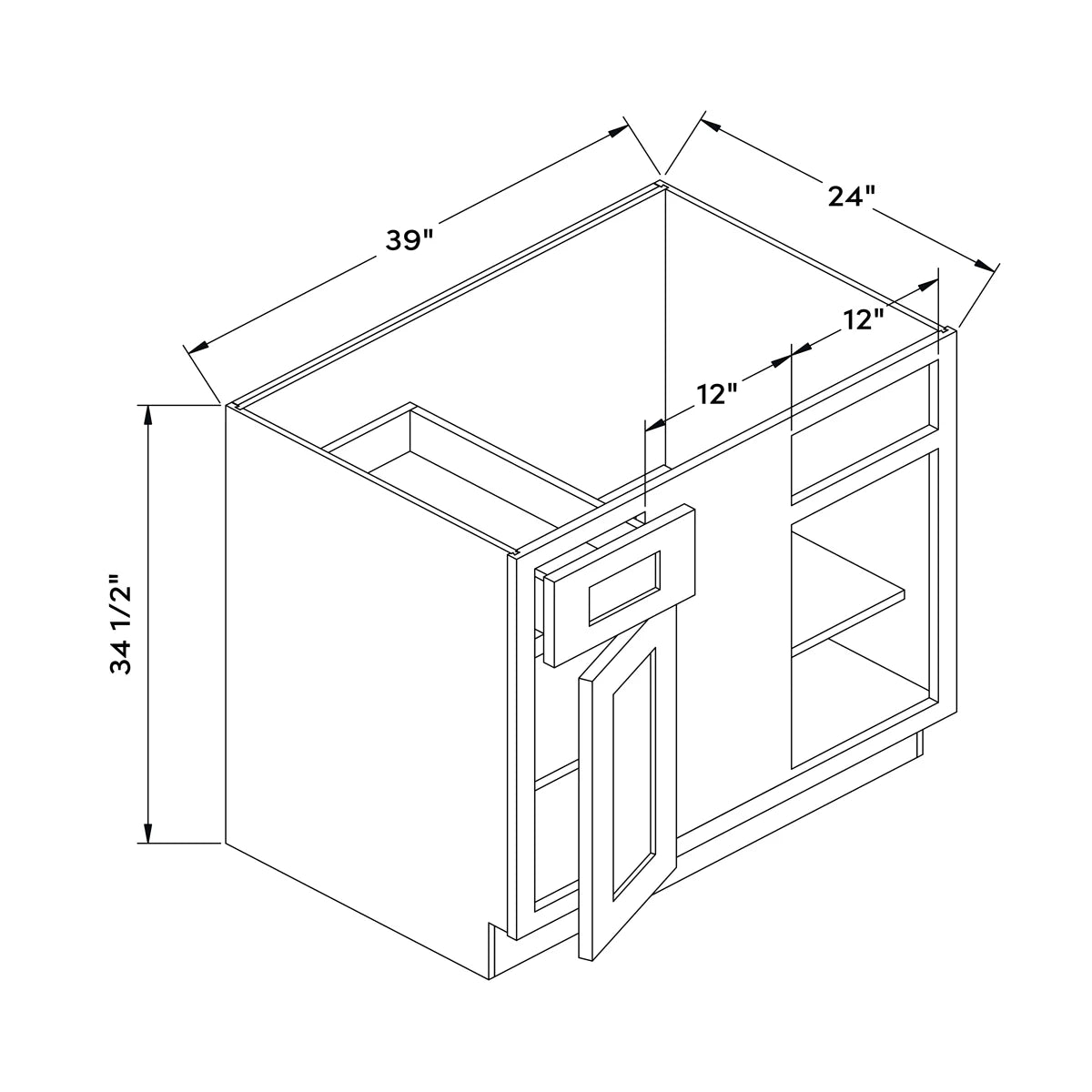 39”W Blind Corner Base Cabinet - Natural Shaker - Craft Cabinetry Image Specifications