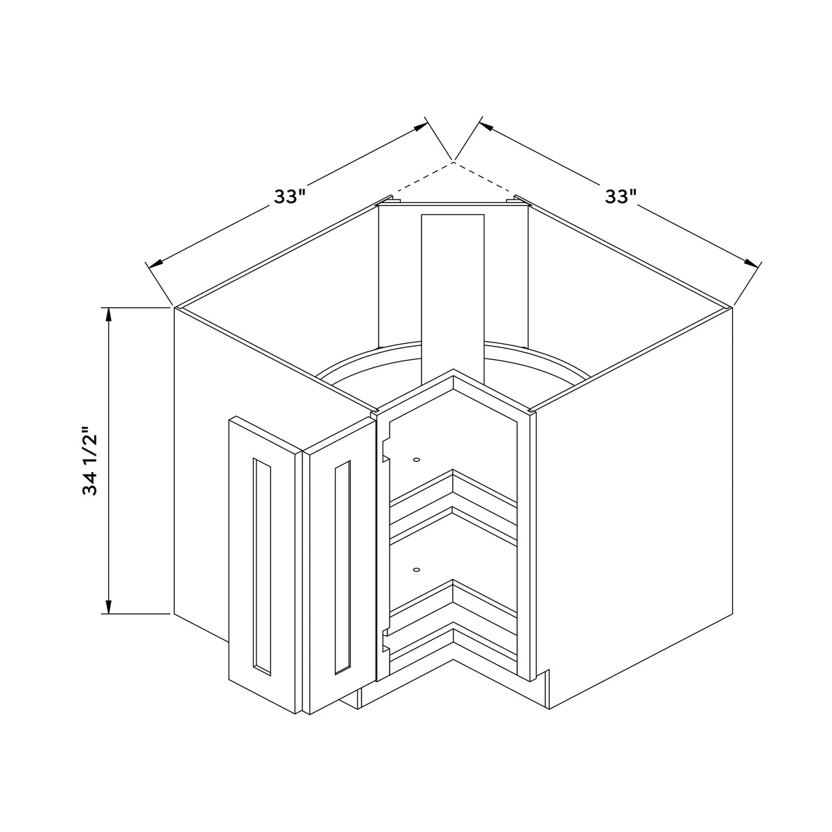 33”W Lazy Susan Corner Base Cabinet - Navy Shaker - Craft Cabinetry Image Specifications