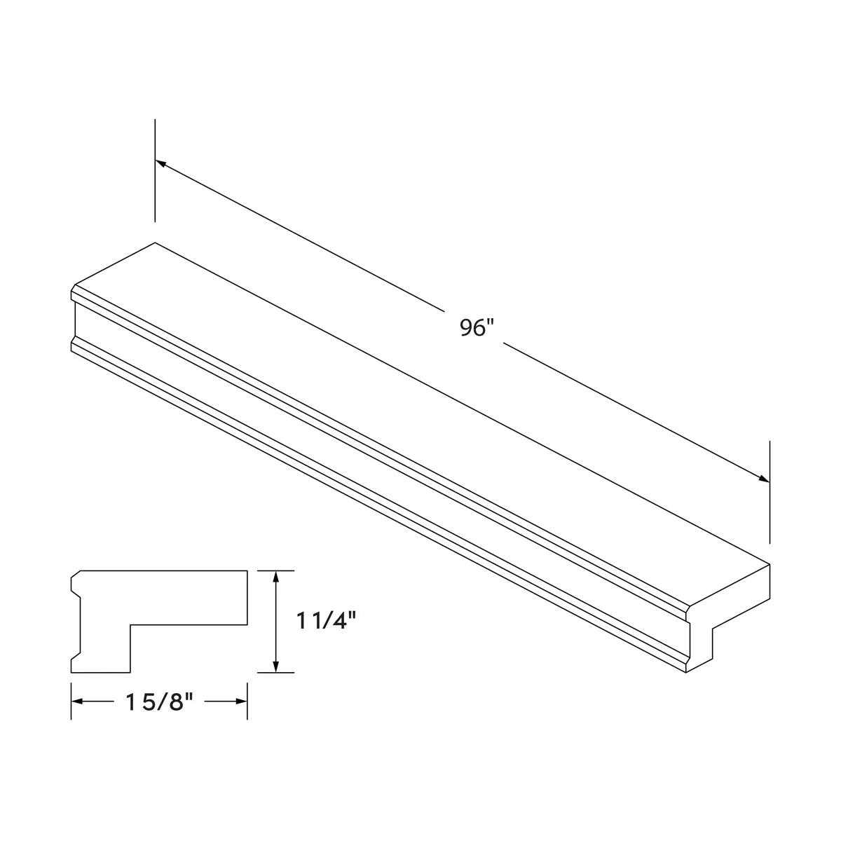 Light Rail Straight Molding - White Recessed - Craft Cabinetry Image Specifications