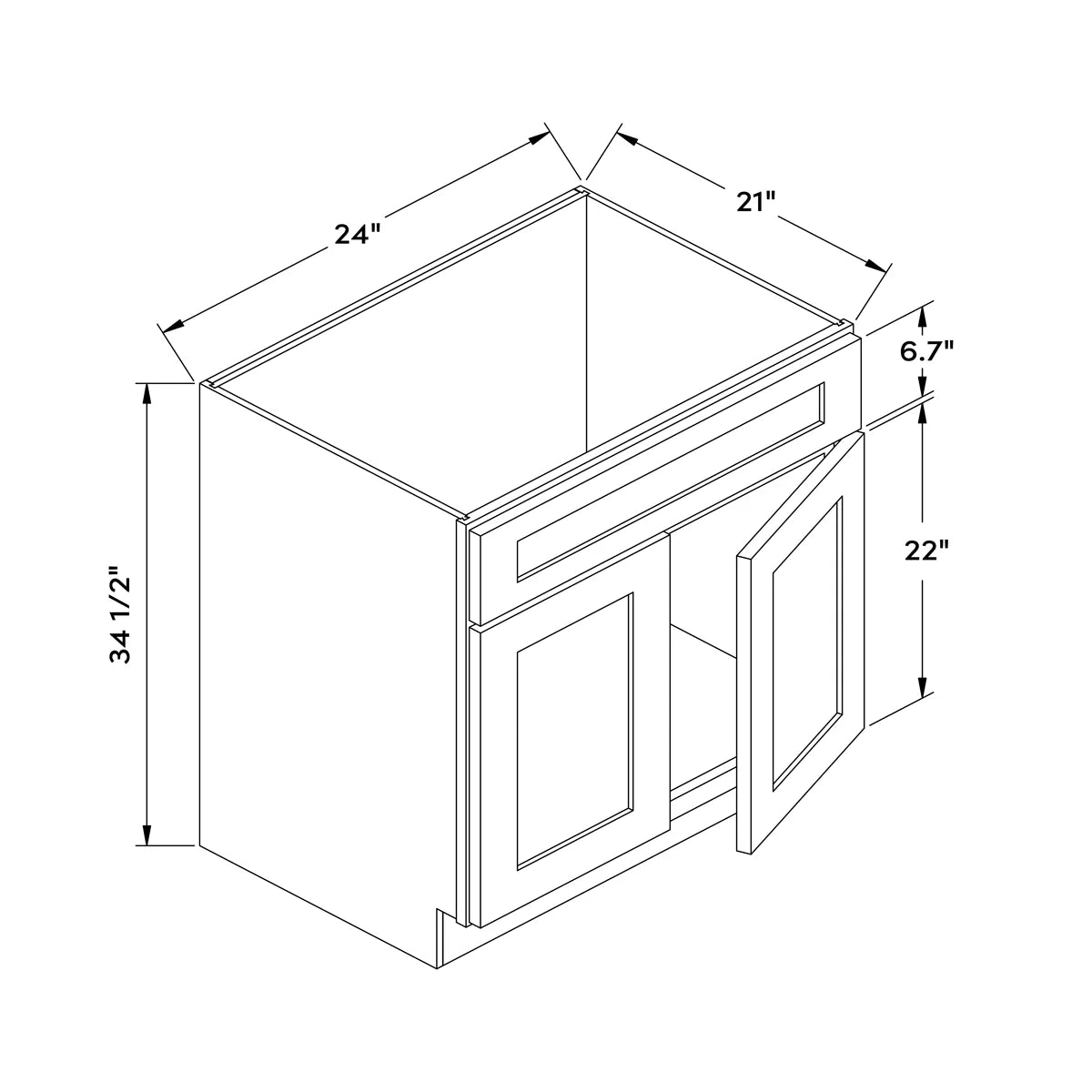 24”W Vanity Base Cabinet - Natural Shaker - Craft Cabinetry Image Specifications