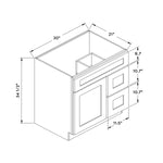 30”W Right Drawers Left Door Vanity Cabinet - Natural Shaker - Craft Cabinetry Image Specifications