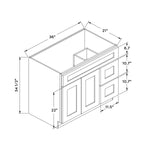 36”W Right Drawers Left Door Vanity Cabinet - White Recessed - Craft Cabinetry Image Specifications
