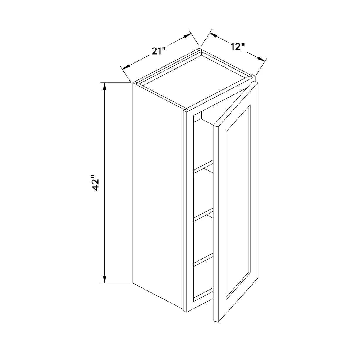 21”W x 42”H Wall Cabinet - White Shaker - Craft Cabinetry Image Specifications