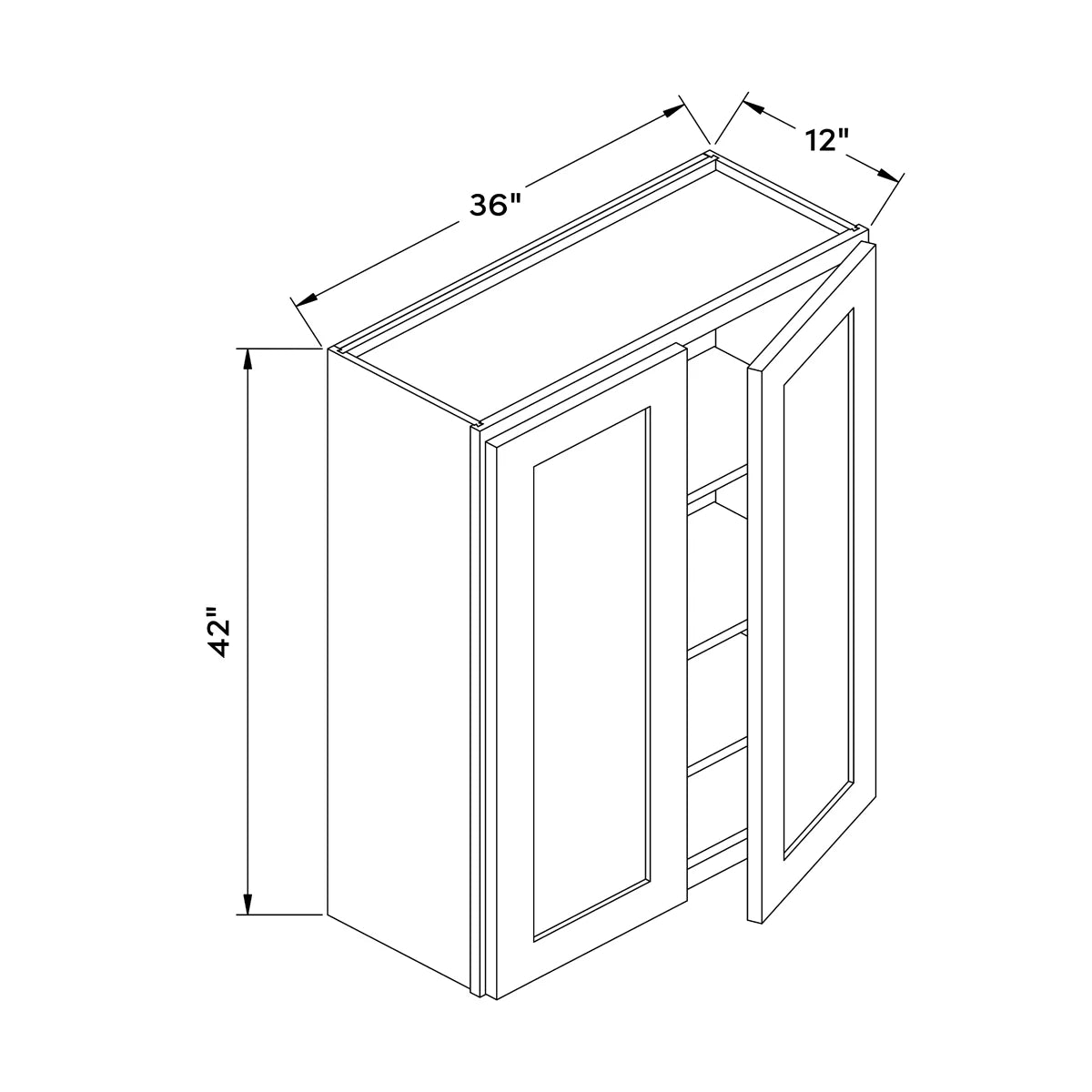 36”W x 42”H Wall Cabinet - Natural Shaker - Craft Cabinetry Image Specifications
