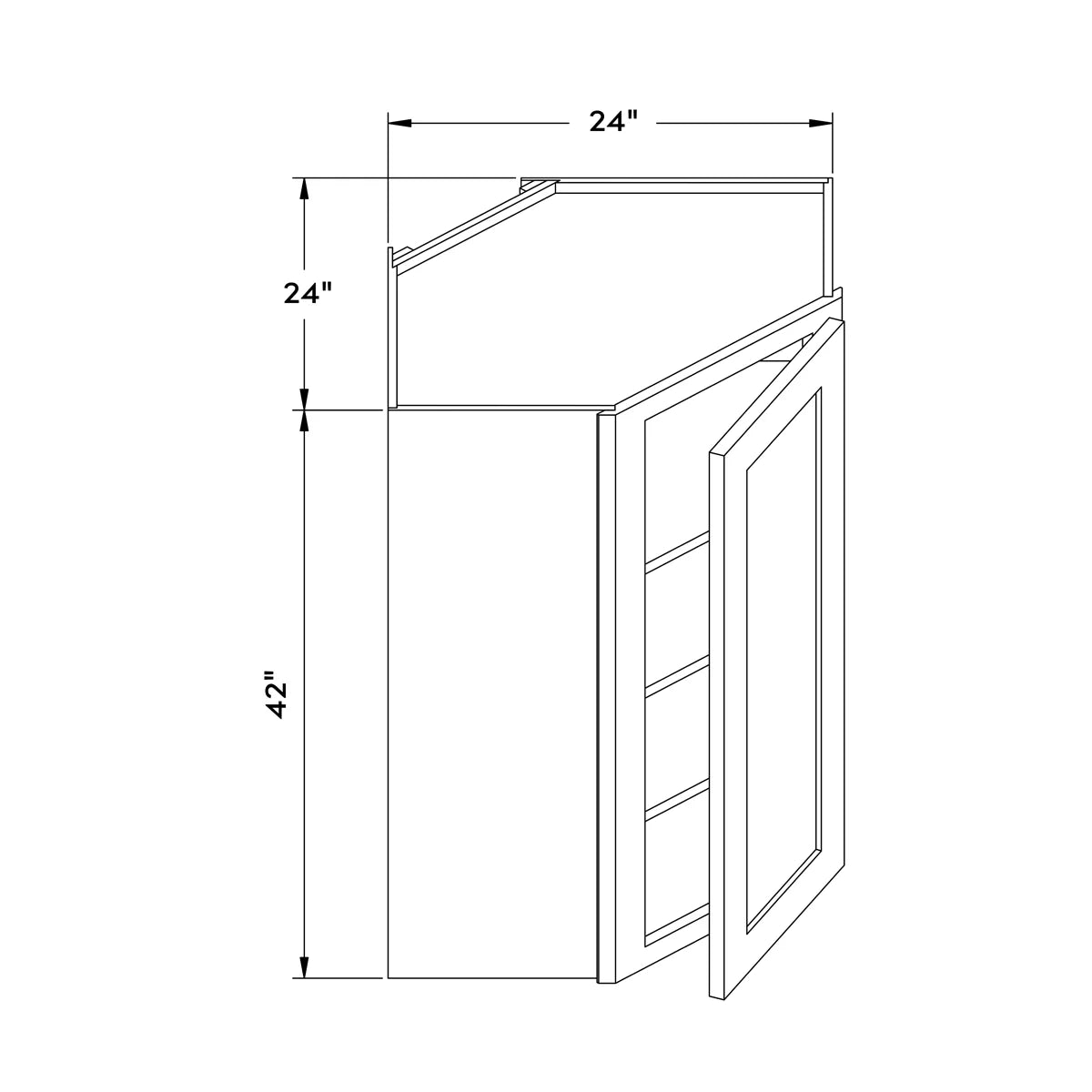 24”W x 42”H Wall Diagonal Corner Cabinet - White Shaker - Craft Cabinetry Image Specifications